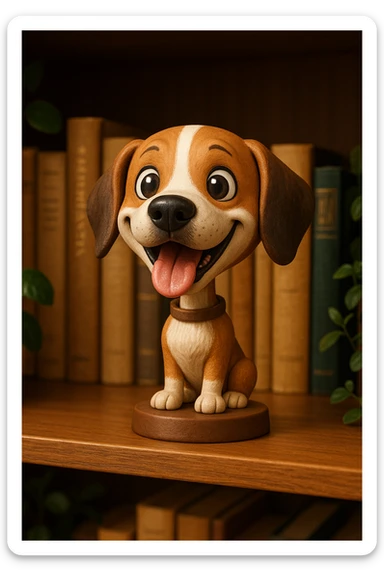 a dog bobblehead, floppy ears, playful expression, big head sticker