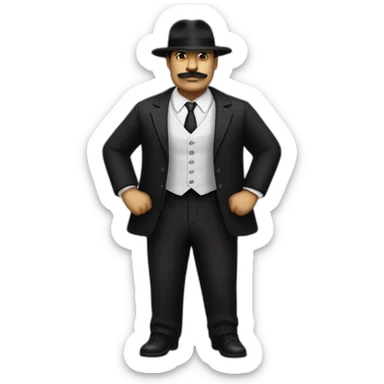 20s gangster full body, white man fat mustache fedora black suit sticker