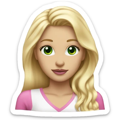 Long hair Blonde woman with green eyes and pink lips and eye lashes sticker