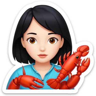 Generate an emoji for “lobster girl” make it cute. She has black hair sticker