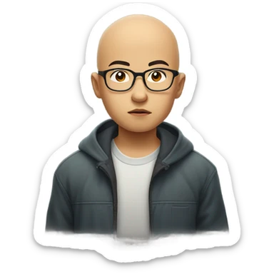  a bald Asian young boy, in glasses, very confused. thinking deeply sticker