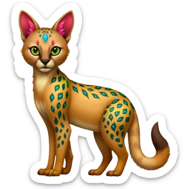 Colorful cute adorable tropical exotic fruity kiwi-green lemony rosy neon-red Caracal-Cheetah-Civet-Trico-fusion-hybrid-animal-creature, full body, with tribal tattoos sticker
