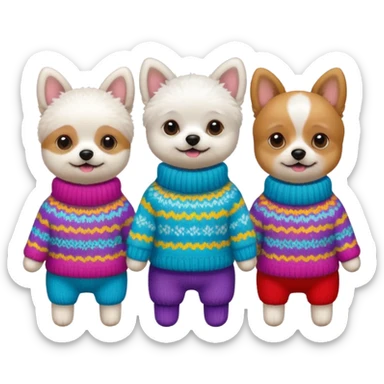 Cagnolini piccoli seduti con vestitini in maglia sticker