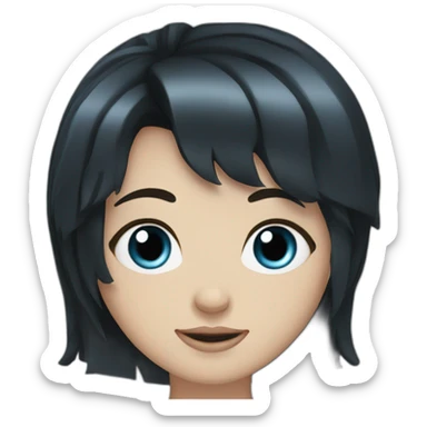 white girl blue eyes with long hair black hair and a fringe sticker