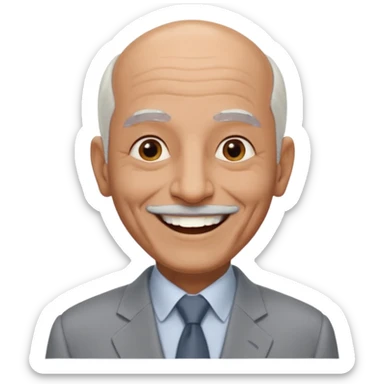 70 yr old man, almost bald, some white hair, pakistani, light grey business suit, big smile, dark skin, no moustache
 sticker