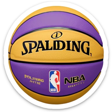 minimalist purple and gold Spalding basketball with simple NBA logo, clean design sticker