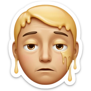 Apple-style emoji person inspired by the Apple melting face emoji (🫠), with a slightly drooping lower face due to heat, solid soft texture, annoyed and exhausted expression, raised eyebrow, unimpressed half-closed eyes, subtle sweat drops, consistent skin color, no dripping or glossy liquid effect sticker
