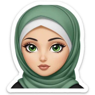 pretty bratz baddie, full cover niqapi hijabi, black eyeliner, medium white skin, dark green  eyes sticker
