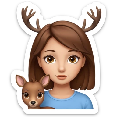 Make a cute girl deer with brown hair and big brown eyes give her lashes and her skin medium sticker