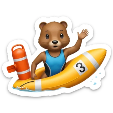 A focused beaver swimmer wearing a racing suit, diving past a floating buoy.


 sticker