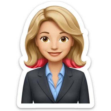 business woman with characters in her forties in full suit wavy dark blond hair standing sticker