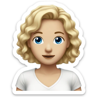 girl with dirty blonde wavy hair and blue eyes wearing a white shirt sticker