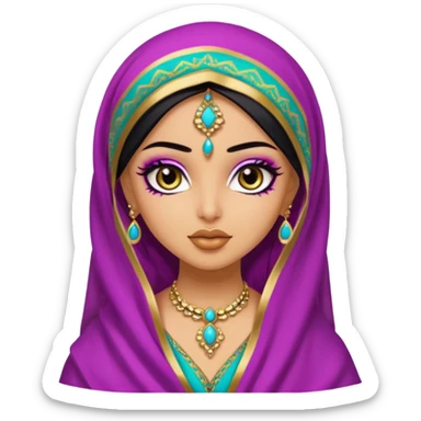 arabian, pretty lips, arab clothes, medium skin, pretty bratz baddie, black eyeliner, dupatta, colorful sticker