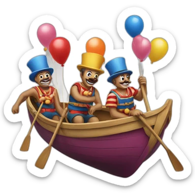 Rowboat manned with clowns sticker
