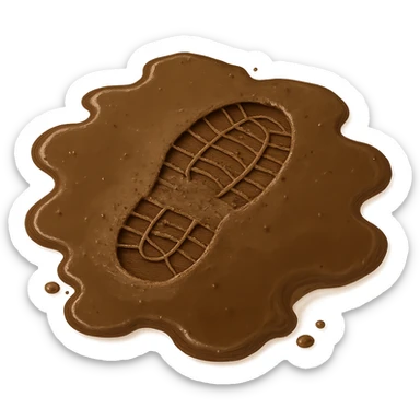 Make the muddy puddle with a boot print look more realistic with detailed mud textures, natural water reflections, and a clear boot print, keeping the transparent background. sticker