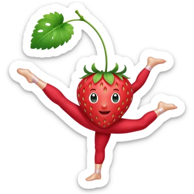 Strawberry fruit stands on one leg when doing gymnastics sticker
