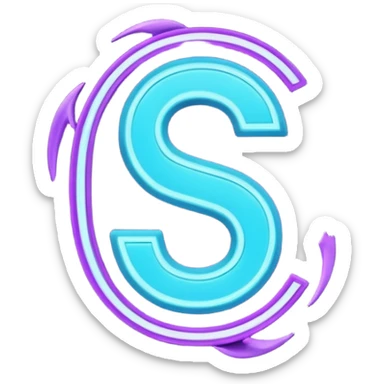 futuristic minimalistic emoji icon, letter "S" formed by three glowing digital lines representing Storm, Atom and NoizeGames, neon purple (#8B5CF6) and cyan (#00E0FF) on dark background, modern tech style, 1:1 aspect ratio sticker