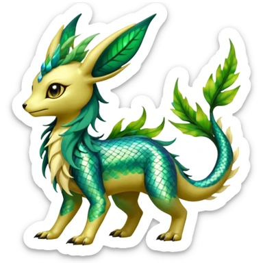 Shiny Iridescent Helioptile-Salandit-Leafeon-Fakémon-hybrid-creature (full body)  sticker