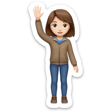full body girl with brown hair standing up waving sticker