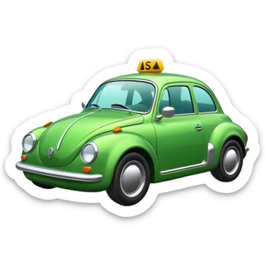 Green car driving on a road away from camera sticker