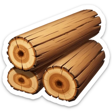 two logs, one propped up sideways on the bottom log, with a sparkle in the foreground. the log should not have a hole in the center. two logs only. sticker