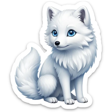 cinematic-arctic-fox-realistic-full-body-standing-emoji,-fluffy-tail-curled-slightly-around-its-paws,-thick-pure-white-fur-blending-into-the-snowy-landscape,-head-tilted-dramatically,-bright-blue-eyes-glistening-with-intelligence,-simplified-yet-realistic-focused-features,-highly-detailed,-glowing-with-an-almost-sarcastic-glow sticker