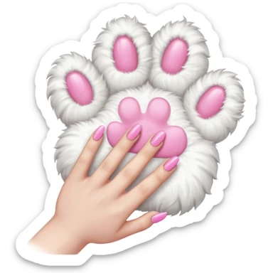 white fluffy paw, view from the top, pink nails, cute, paw only sticker