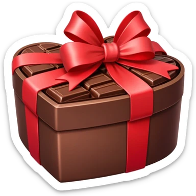 A heart box of chocolate wrapped in a bow sticker