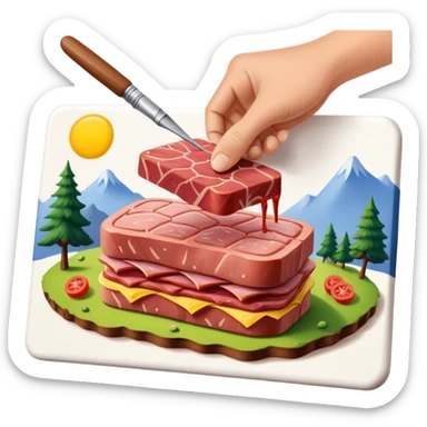 artist painting a SPAM meat landscape  sticker