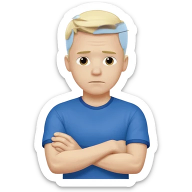 Pale blond man in blue football t shirt crossed arms showing that he is cold sticker