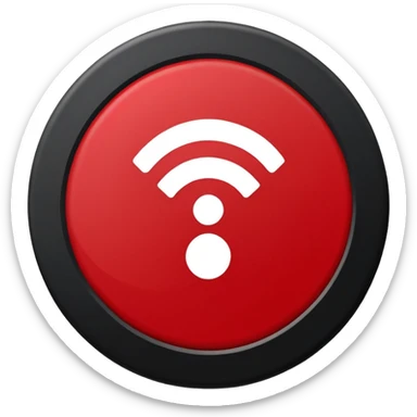 Minimalist “No Wi-Fi” icon, flat vector style on white background. A clean black Wi-Fi signal symbol inside a bold red circle with a diagonal clearly shows no internet connection or poor connection. No text, shadows, or extra details sticker