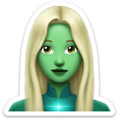 nordic pleiadian in green clothing with thin face long blonde hair and blue eyes sticker