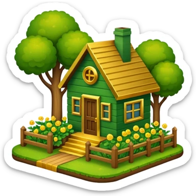 a home which has garden like and the home has slack emoji,  sticker