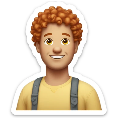 Bading redish curly hair guy with corners in the hair chubby smiling sticker