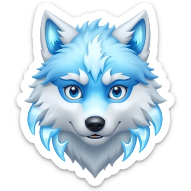 fantasy ice wolf character, glowing blue eyes, icy fur, snow aura, 3D cartoon, mobile game icon style, clean background, no text, no watermark



 sticker