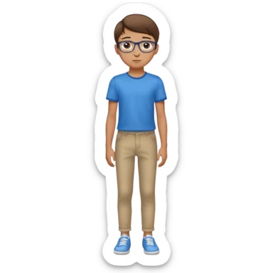 adolescent garçon taille moyenne corpulence maigre cheveux chatain court yeux bleus lunettes photo de pieds en pantalon  sticker