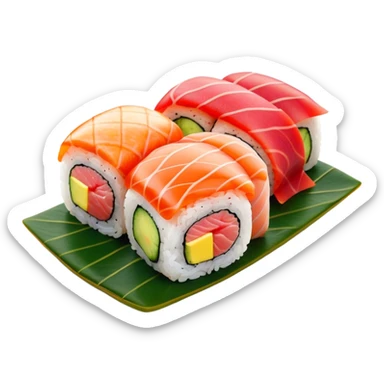 Cinematic Realistic Sushi Dish Emoji, depicted as an artful arrangement of fresh sushi with vibrant colors rendered with lifelike textures and delicate, natural lighting. sticker
