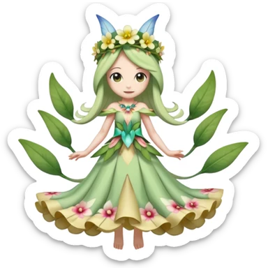Cute Romantic Realistic  Floral Meloetta-Celebi-Cresselia-Digimon-Pokémon-Fakémon-hybrid-fusion, full body sticker