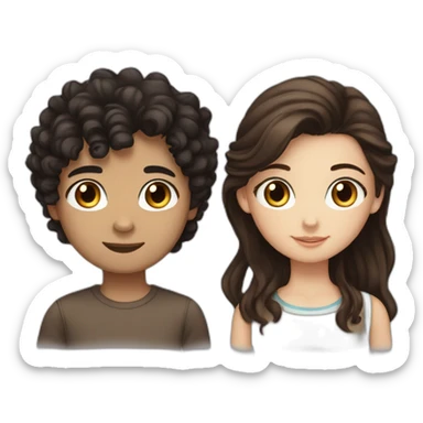 girl with long, straight brown hair and blue eyes and a boy with black short curly hair and brown eyes sticker
