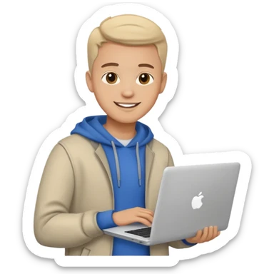A typical IT specialist, a guy who looks stylish, has a laptop in his hands, he wears casual clothes  sticker