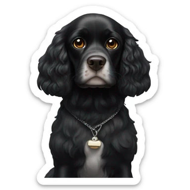 Small completely black king spaniel with black fur on his whole face and white stripe on chest sticker