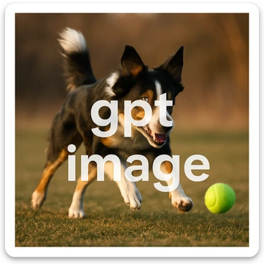 logo with text "gpt image" on the background of a dog chasing ball, realistic image sticker
