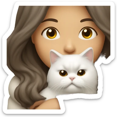 Brunette woman snuggling white Persian cat sticker