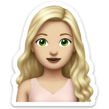 Realistic White woman with Long blonde straight hair and green eyes, full body wearing Long soft pink tiered tulle dress, isolated sticker
