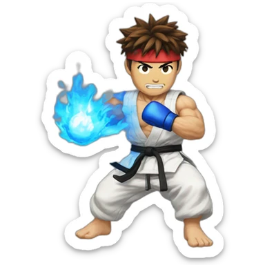 Ryu from street fighter doing a blue fireball hadolen sticker