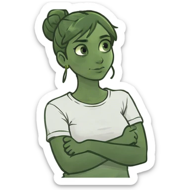Arms crossed holding neck stressed girl sticker