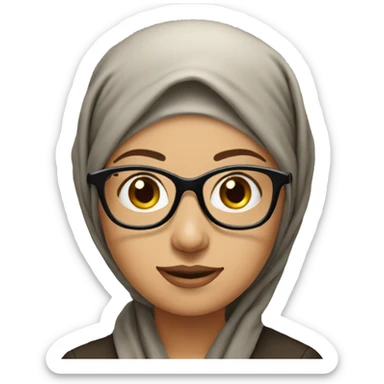 Create a photo of a woman with a headscarf and glasses. The woman's clothes should be black sticker