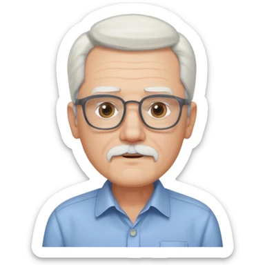 old guy, swept back white hair with no part, blocky face, rectangle frame glasses, goatee, no moustache sticker