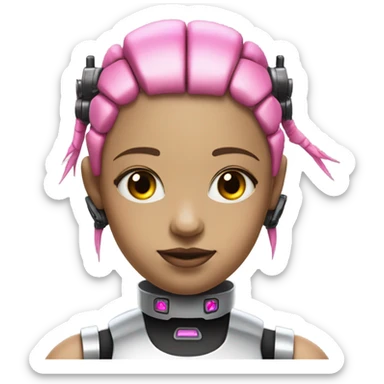 cyborg girl, pink hair, robot body, gynoid, twintails, cyberpunk, black collar, hair not braided sticker