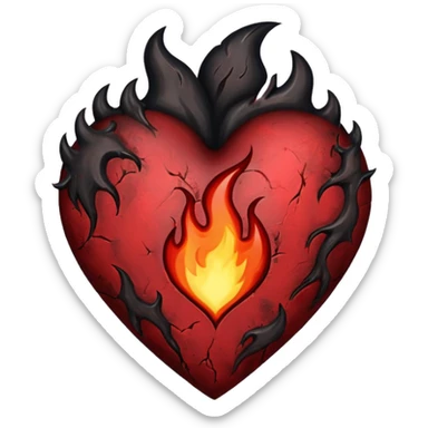 heart with a dark flame and grunge texture sticker